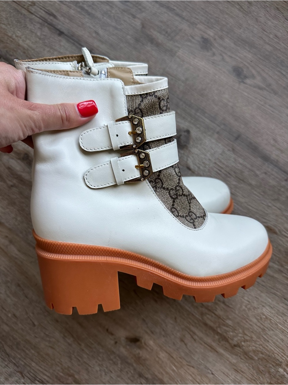 Gucci White Leather Ankle Boots